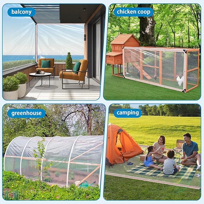 Clear Tarps Heavy Duty Waterproo 10x12 FT,Clear Plastic Tarp with Grommets,Transparent PVC Vinyl Tarpaulin for Outdoor,Plant,Garden,Chicken Coop,Patio,Cat Litter