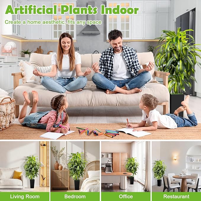 5FT Tall Fake Plant Artificial Dracaena Tree with Black Planter Faux Plants Indoor Living Room Artificial Plants Indoor Decor Large Fake Plant