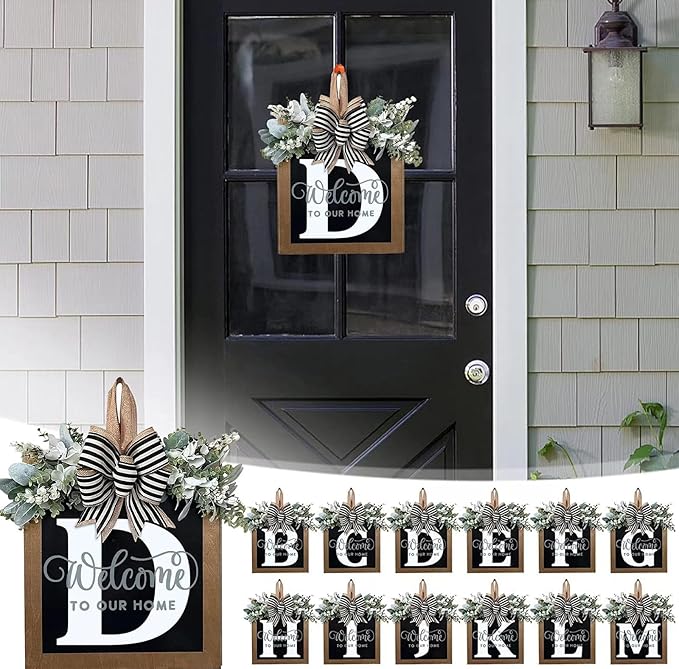 Last Name All Year Wreath, for Front Doors, Spring, Fall, 26 Last Name Letters All Year Round Wreaths, Suitable for Wedding Decorations, Home Porches, Farmhouses, Yards, Garden Decorations, Gifts (D)