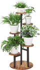 VECELO 5 Tier Plant Stand Indoor Outdoor, Tall Metal Wood Flower Shelf for Multiple Plants, Small Tiered Round Corner Display Rack, Planter Pot Holder for Patio Garden Balcony Living Room Bedroom
