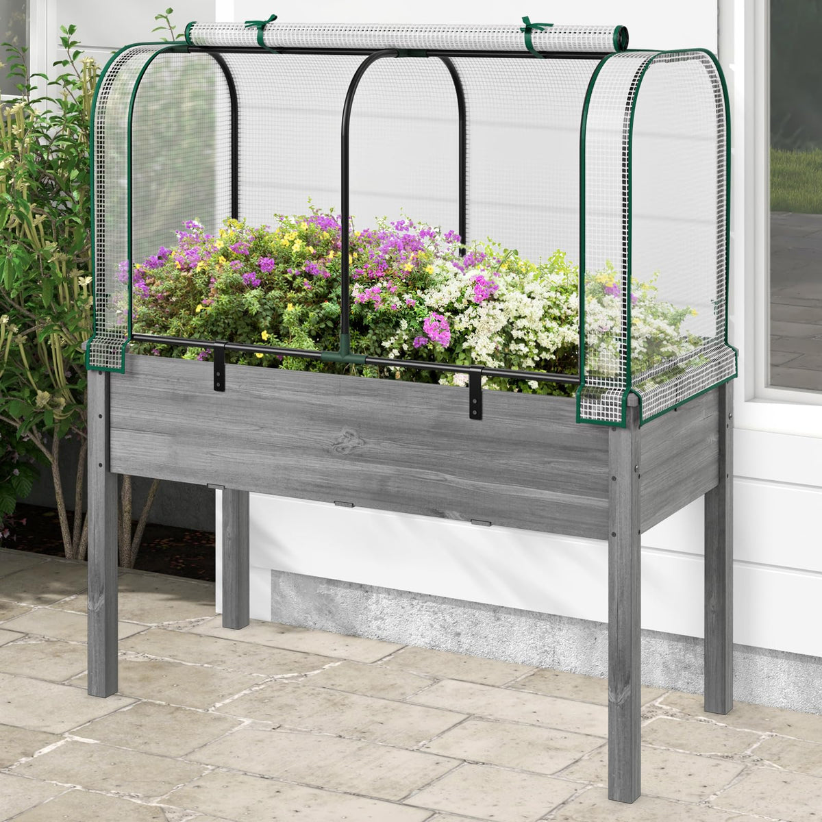 Happygrill Raised Garden Bed with Greenhouse Cover & Legs