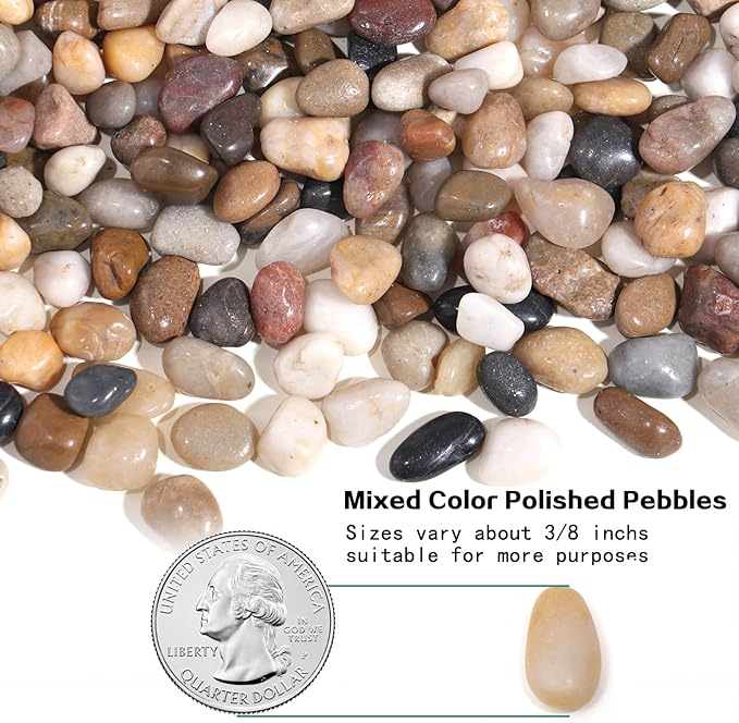 Calofulston 5lb Pebbles, 3/8 Inch Small Pebbles for Indoor Plants, Aquariums, Bamboo, Succulent, Vase, Outdoor Landscaping, Decorative Polished Plant Rocks for Pots Indoor, Mixed Color