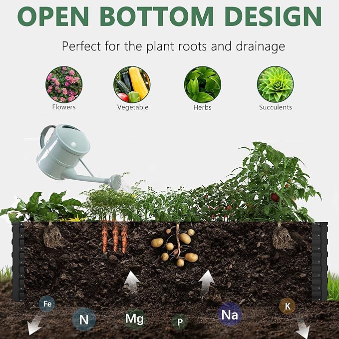 FOOWIN 8x4x2ft Galvanized Raised Garden Bed, Planter Raised Garden Boxes Outdoor, Large Metal Raised Beds for Gardening, Garden Bed for Vegetables, Flowers, Herb,478 Gallon Capacity, Black