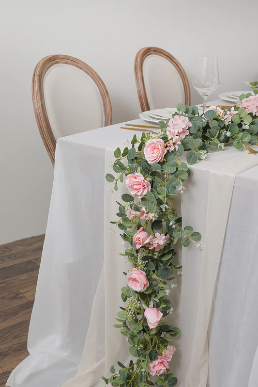Serra Flora 6FT Artificial Flowers Eucalyptus Garland with Roses Flower Vine Greenery Garland Hanging Plant for Wedding Party Arch Table Arrangement Indoor Outdoor Backdrop Wall Decor (Pink)