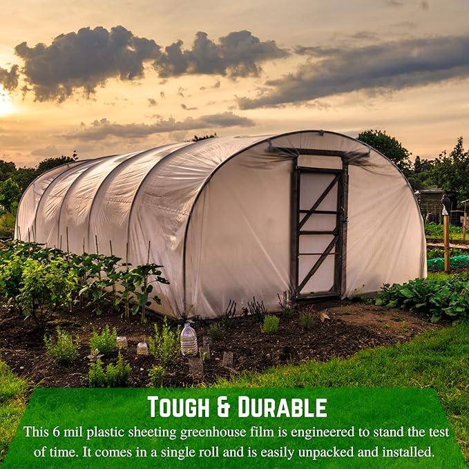 Farm Plastic Supply - Clear Greenhouse Plastic Sheeting - 6 mil - (32' x 75') - 4 Year UV Resistant Polyethylene Greenhouse Film, Hoop House Green House Cover for Gardening, Farming, Agriculture