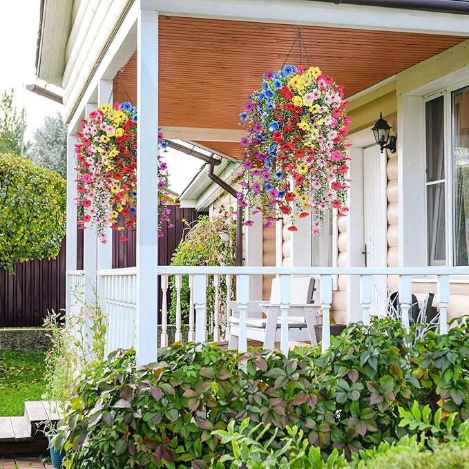 Playieer Artificial Hanging Flowers for Outdoors Faux Plants for Spring Summer Decoration,6 Bundles UV Resistant Realistic Silk Flowers Indoor Outside Garden Porch Patio Balcony Yard Farmhouse