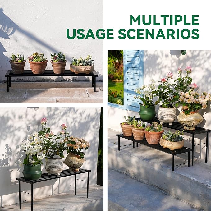 MultirackX Metal Plant Stand, Rust-proof Aluminum Flower Pot Stand, Heavy Duty Planter Display Shelving for Patio Balcony Garden Living Room Decorative (Black, 35.4 Inch)