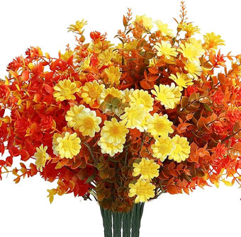 16 Bundles Artificial Plants Outdoor Fake Fall Flowers Mums for Garden Decor for Window Garden Office Patio Hanging Planter Pathway Front Porch (Mixed)