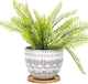 VanEnjoy 5.5 inch Large Round Bohemian Style Ceramic Planter, Geometry Engrave Off White Brown Succulent Planter Flower Pot, Indoor Outdoor Decorative Planter