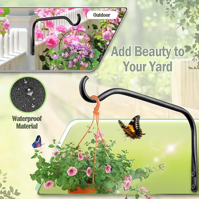 Lifyzoon Durable Plant Hangers Brackets: 2 Pack 12 Inch Outdoor Metal Hanging Plant Brackets - Rustproof Wall Hooks for Hanging Flower Basket Bird Feeders Wind Chimes and Lanterns