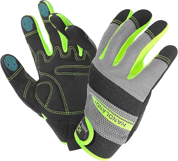 HANDLANDY Work Gloves for Men & Women, Utility Mechanic Working Gloves Touch Screen, Flexible Yard Work Gloves