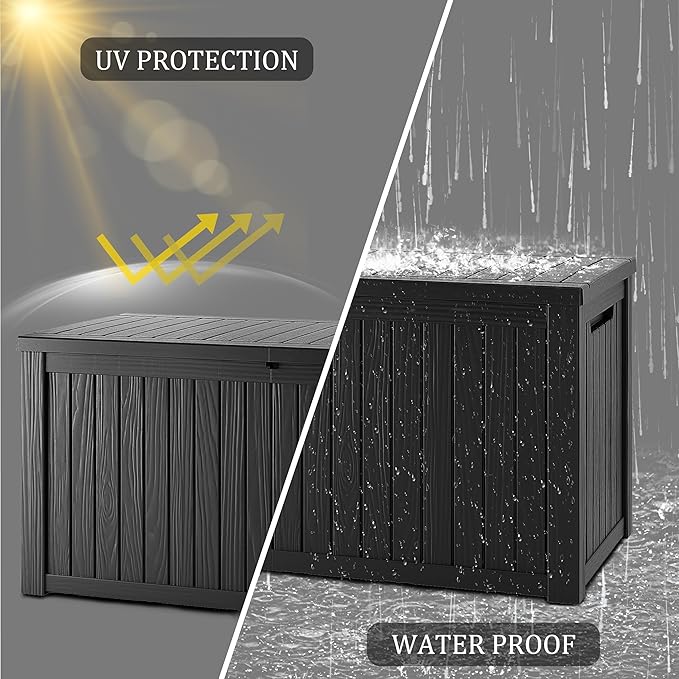 TARKARI 270 Gallon Lockable Resin Deck Box, Waterproof & UV-Resistant Outdoor Storage Box for Outdoor Cushion Storage, Garden Tools & Pool Accessories Storage, Black