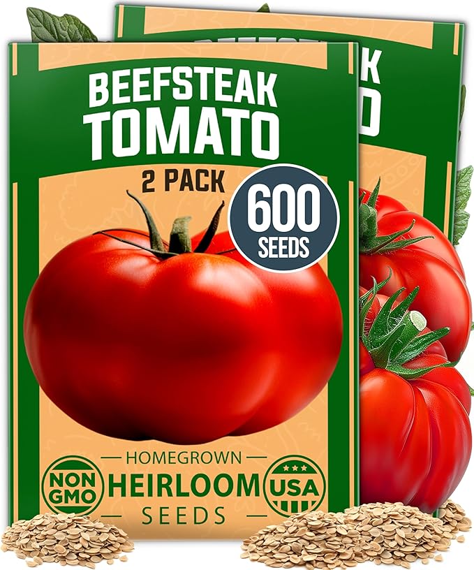 HOME GROWN Beefsteak Tomato Seed 2Pack - 600 Heirloom Tomato Seeds for Planting Outdoors High-Yield Non-GMO Vegetable Seeds for Growing Large, Meaty Tomatoes for Summer Dishes (Solanum lycopersicum)