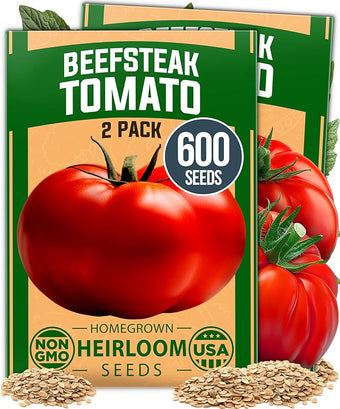 HOME GROWN Beefsteak Tomato Seed 2Pack - 600 Heirloom Tomato Seeds for Planting Outdoors High-Yield Non-GMO Vegetable Seeds for Growing Large, Meaty Tomatoes for Summer Dishes (Solanum lycopersicum)
