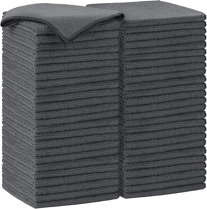 AIDEA Microfiber Cleaning Cloth-50PK, Soft Microfiber Towels for Cars, Absorbent Cleaning Rags, Lint-Free Streak-Free Wash Cloths for House, Kitchen, Window(12in.x12in), Grey