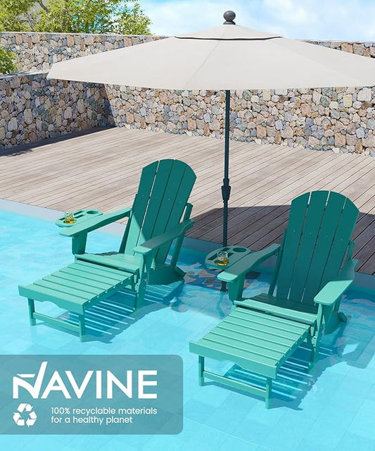 Adjustable Adirondack Chair with Retractable Ottoman Set of 4, HDPE Folding Adirondack Chair with Cup Holder, All Weather Fire Pit Chair for Outdoor.