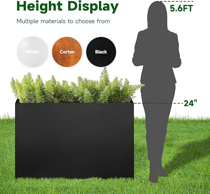 GZLVSOW Black Metal Heavy Planter 32" x 15" x 24"for Outdoor Plants Metal Rectangle Outdoor Planter Spliced Flower Box with Partitions for Outside,Indoor,Garden (Black, 32 * 15 * 24)