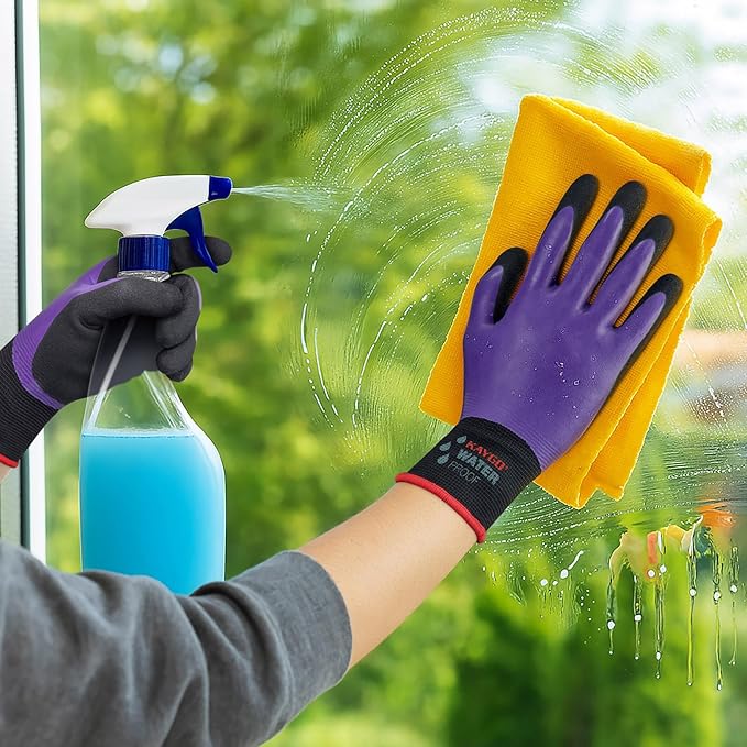 KAYGO Waterproof Work Gloves for Men and Women, Rubber Coated Non-slip Working Gloves for Garden, Outdoor Construction,KG150,Purple,M