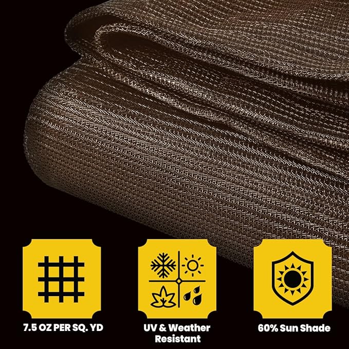 Core Tarps 60% Brown Shade Cloth with Grommets - 10 X 12 FT Heavy Duty Mesh Tarp - Sun Shade Cloth for Garden Vegetables Plants Greenhouse Outdoors Backyard Fences Dump Trucks Patio Mesh Shade Tarp
