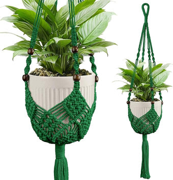 IDEEEPAN Macrame Plant Hanger - Fits 3 to 6 inches Pots for Indoor Outdoor, 35 Inch, Set of 2, Green (POTS NOT Included)