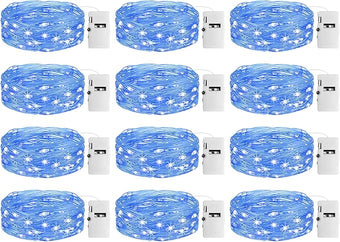 12 Pack Fairy Lights with Timer Battery Operated, 3 Modes 7ft Mini Twinkle Lights Waterproof, 20 LED Bulk String Light for Mason Jars Christmas Decoration Wedding Table Centerpieces,Blue