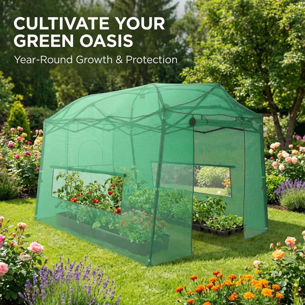 8.5 x 7 ft Pop-up Greenhouse, Walk-in Green House for Indoor Outdoor