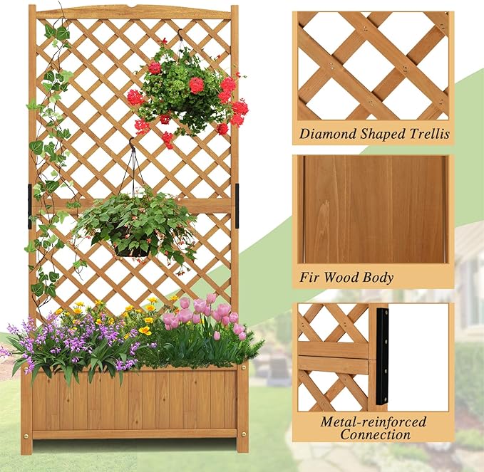 S AFSTAR Raised Garden Bed Outdoor Set of 2, 35.5x17.5x71-inch Planter Box with Trellis & Removable Bottom Base, Trellis Planter for Hanging Baskets, Idea for Patio Balcony Yard Against Wall