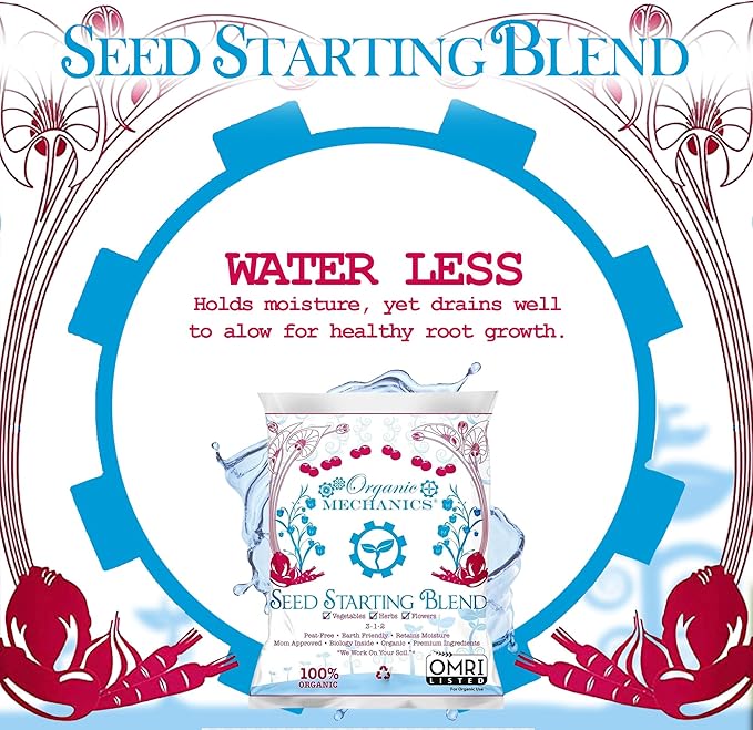 Organic Mechanics Seed Starting Potting Soil Blend, 8 qt (Pack of 4) – Provides Optimal Seed Germination with Coconut Coir, Aged Pine Bark, Rice Hulls, and Worm Castings – Peat-Free & Eco-Friendly