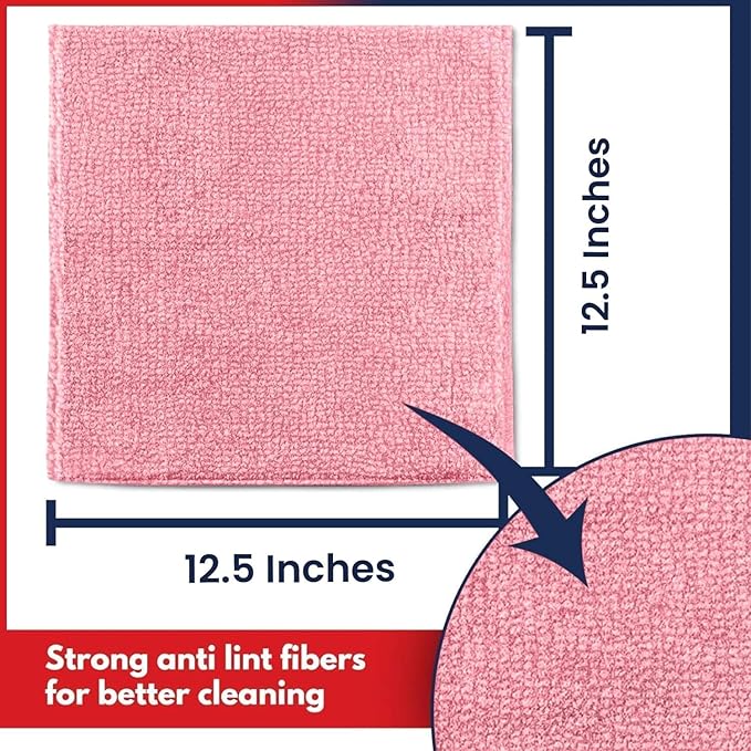 USANOOKS Microfiber Cleaning Cloth Light Pink - 24 Pcs 12.5"x12.5" - High Performance - 1200 Washes, Ultra Absorbent Towels Weave Grime & Liquid for Streak-Free Mirror Shine - Car Washing Cloth