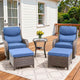 Luxury Outdoor Swivel Rocker Patio Chairs Set of 5, High Back Swivel Patio Chairs with Side Table & 6-Inch Cushions, Ottoman, Wicker Outdoor Bistro Set for Porch, Yard, Deck, Poolside, Brown/Blue