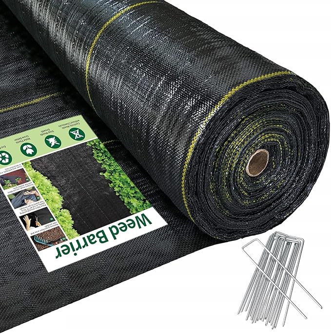 Sunocity 5ft x300ft Pro Black Weed Barrier, 6oz Premium Landscape Fabric-Heavy Duty Woven Ground Cloth with Superior Permeability Weed Control Convenient Design