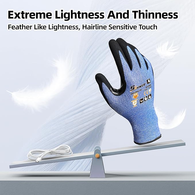 Schwer A4 AIR-SKIN Cut Resistant Work Gloves with Extreme Lightweight & Thin, Grip Gloves for Fishing, Refined Work, Mechanic, Gardening Gifts, Touch-Screen, 3D-Comfort Fit, 1 Pair, S, AR3900