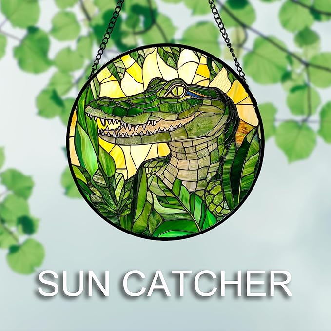 DASTOLL Stained Glass Window Hanging 4 Pcs Set Green Plants Animals Theme Large 11.8" - Bird Tiger Suncatcher Door Garden Sun Catcher Decor Birthday for Mom Woman Nana Men Friend