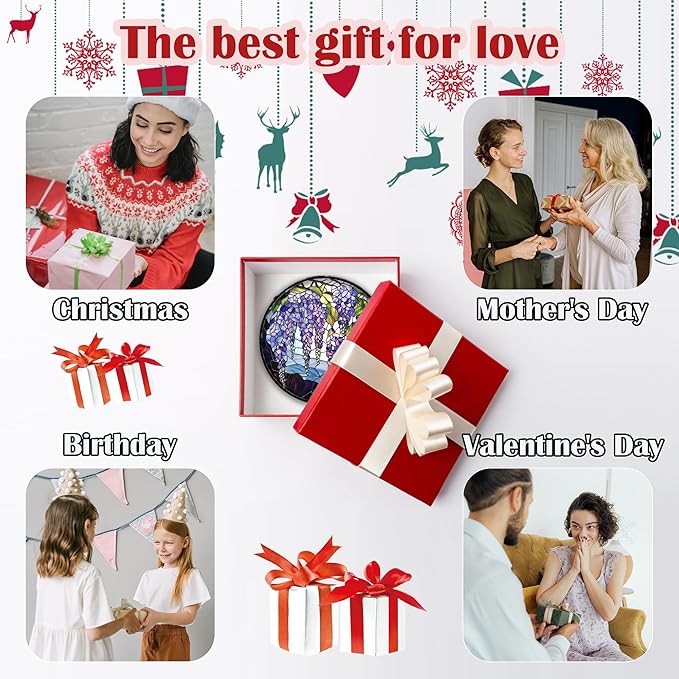 DASTOLL Stained Glass Window Hanging, Purple Wisteria Flowers Suncatcher for Doors Window Home Plant Sun Catchers Decoration Mother's Day Birthday Gifts for Women, Men, and Mom 11.8x11.8 in