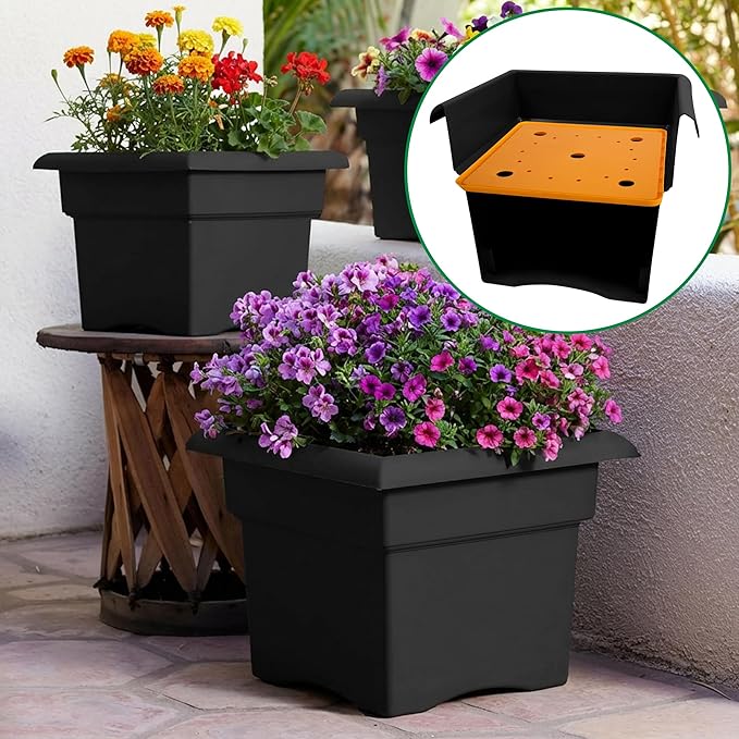 2 Pack 13" Square Planter Insert, Reusable Large Plant Pots Insert with Liner and Drainage Holes, Plastic Pot Fillers for Indoor and Outdoor Plants Growth Reduce Soil Usage