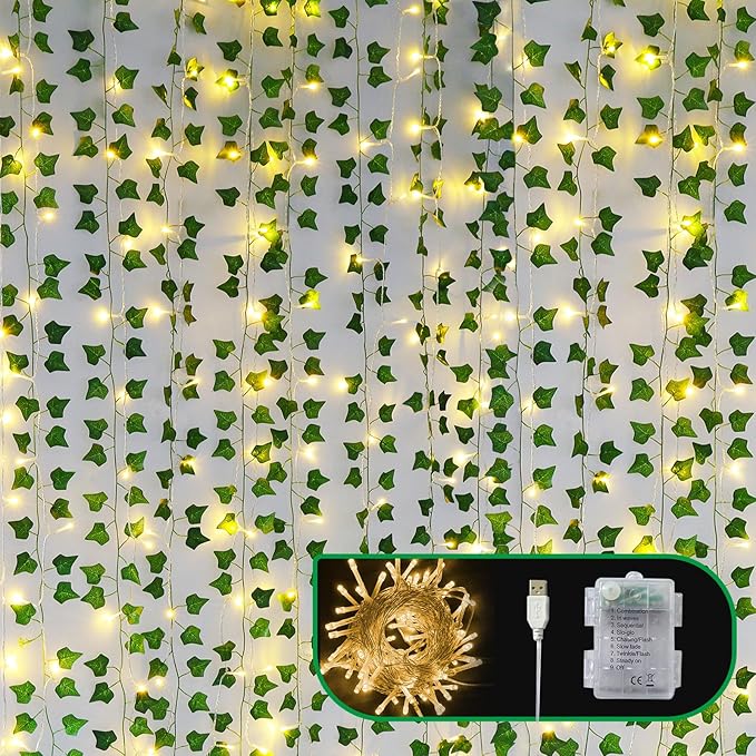 Fake Vines for Room Decor(12 Pack 84 FT),with CE Certified 80 LED String Lights,Artificial Plant Ivy for Aesthetic Home Bedroom Wall Wedding Party Office Patio Indoor, Outdoor Garden Décor