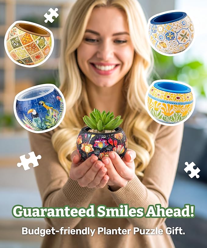 PieceRelax 3D Puzzle Planter 80 Pieces - Flower Pot - Oriental Birds and Flowers, Home Decor Flower Pots for Indoor Cactus, Succulents Pots [K1115]
