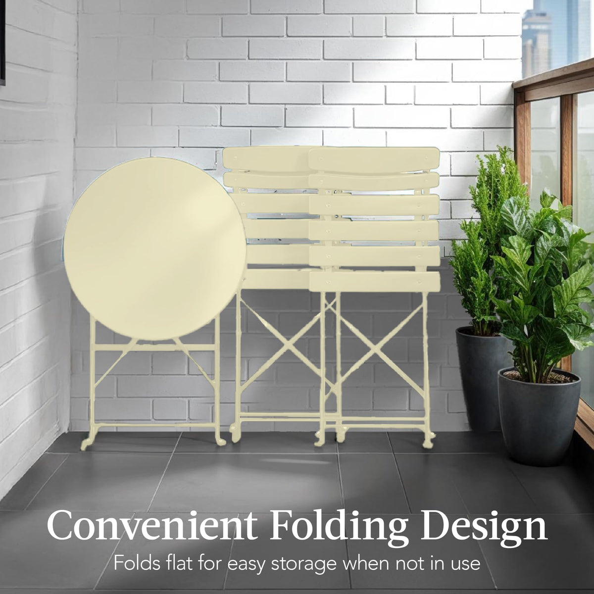 Best Choice Products 3-Piece Bistro Set, Space Saving Folding Design, Solid Steel, Outdoor Patio Furniture Set w/ 2 Chairs, Bistro Table - Cream