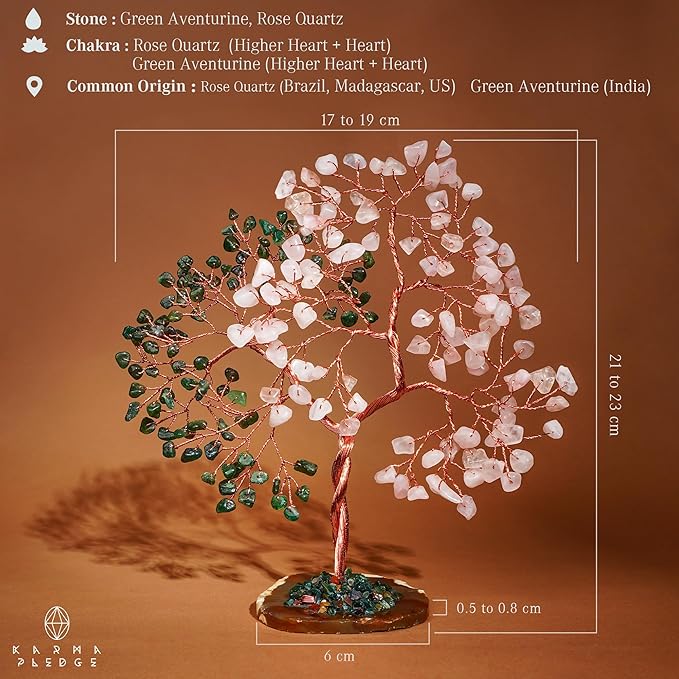 Crystal Tree for Women Office Decor, Handmade Green Aventurine & Rose Quartz Healing Stones Tree of Life for Positive Energy, Money, Good Luck, Feng Shui Home Decor, Spiritual Gifts for Women