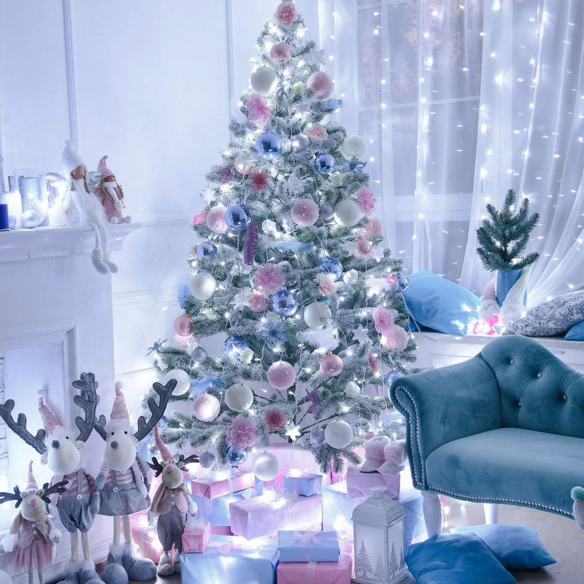 JMEXSUSS 150 LED Connectable White Christmas Lights Indoor for Bedroom