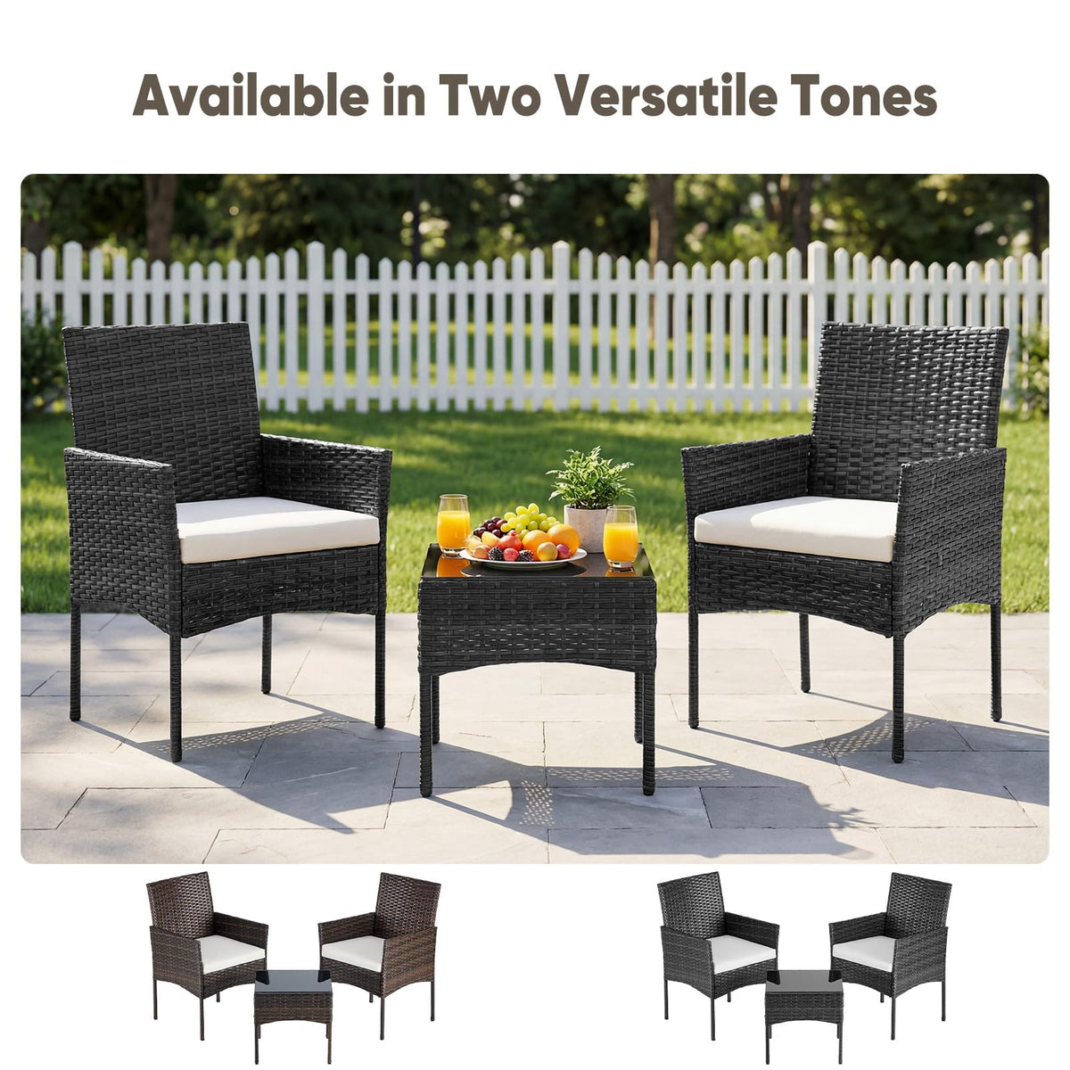 DUMOS Patio Furniture Set 3-Piece, Outdoor Wicker Bistro Set, Black