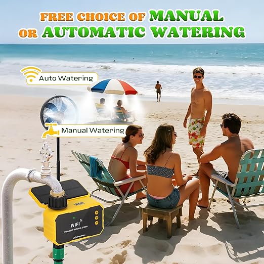 Moongiantgo Outdoor Misting Cooling System with Solar WiFi Water Timer, Misters for Outside Patio with 65.5FT(20M) Water Pipe+20 Misting Nozzles 0.02’’, Mister System for Outside Patio Garden Beaches
