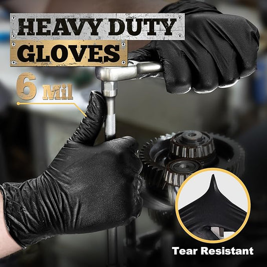 TitanFlex Heavy Duty Black Nitrile Gloves, 6 Mil, Fully Textured, Mechanic Disposable Gloves, Latex Free, Powder Free