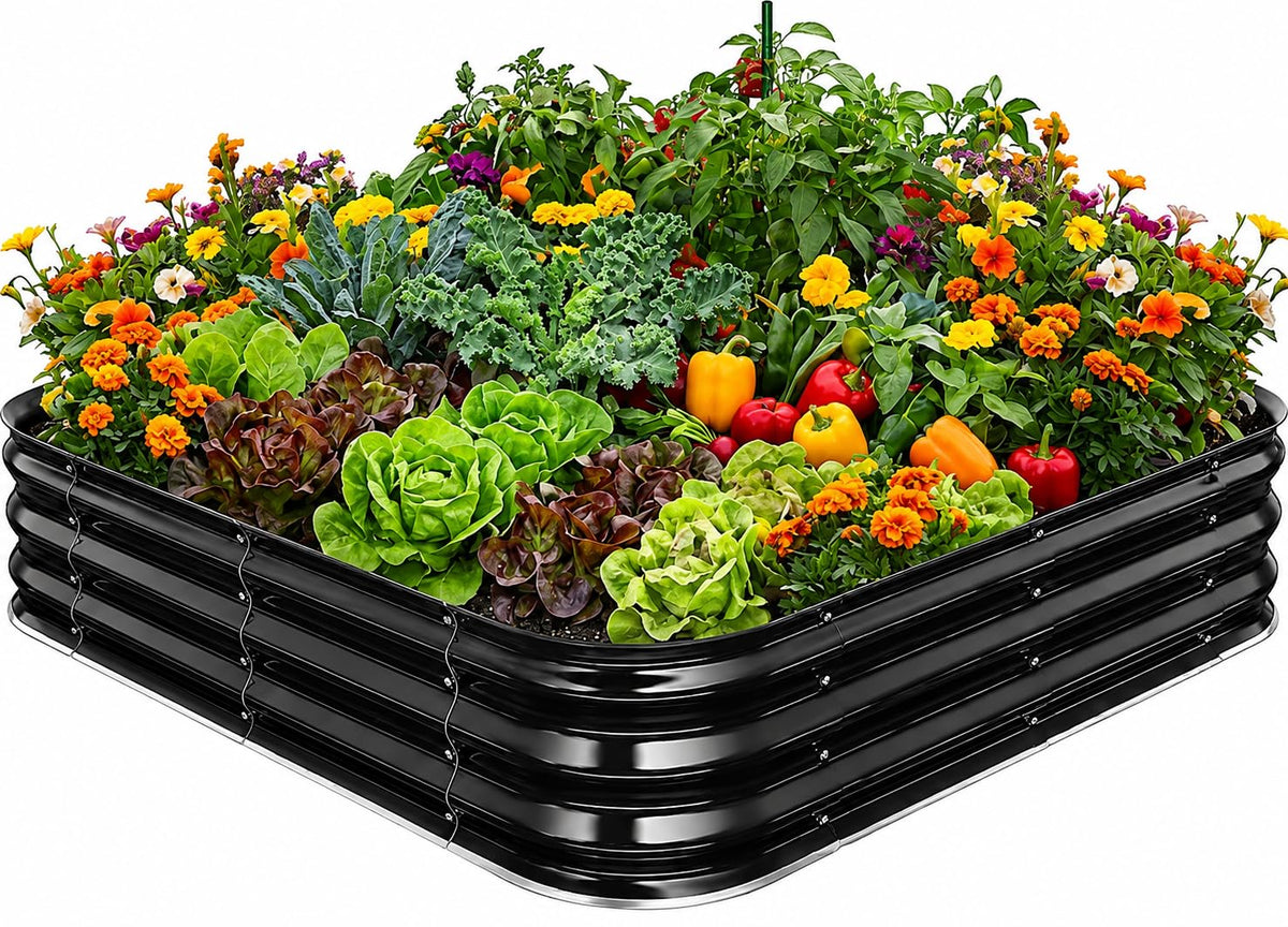 Square Raised Garden Bed 4x4 ft for Vegetables, Herbs & Flowers, 12" Deep