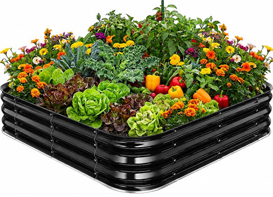 Square Raised Garden Bed 4x4 ft for Vegetables, Herbs & Flowers, 12" Deep