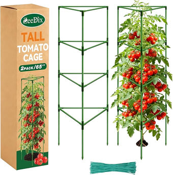 [Upgraded] ZeeDix 65 Inch Tall Tomato Cages for Garden, 2 Pack Large Plant Trellis Support Stakes for Climbing Plants, Heavy Duty Adjustable Tomatoes Cage for Pots, Raised Garden Bed Outdoor Supplies