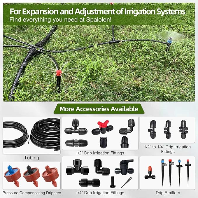 60PCS Push-to-Fit Drip Irrigation Emitters for 1/4 inch Irrigation Tubing, Adjustable 360 Degree Drip Emitter Sprayer with Stake, Irrigation Dripper Sprinklers for Drip Irrigation System