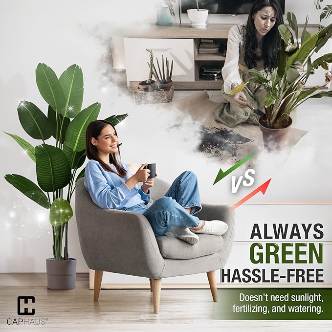 CAPHAUS 5FT Artificial Bird of Paradise Tree, UV Resistant Potted Fake Plant with Dried Moss for Indoor Outdoor Use, Realistic Floor Plant for Home Office Corner Decor, No Maintenance