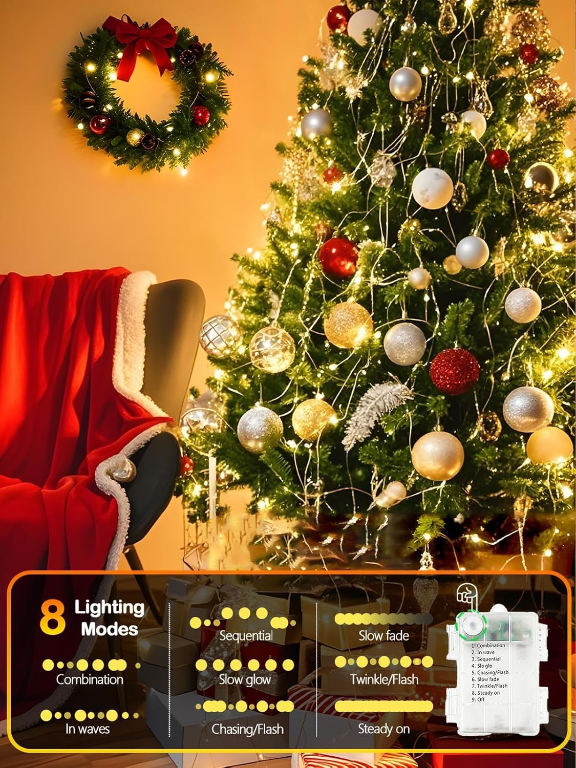 Fairy Lights Battery Operated 33FT 100 LED Twinkle String Lights Warm White