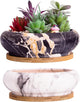 ARTKETTY Succulent Pots - 7.3 Inch Ceramic Bonsai Pots with Trays Set of 2, Large Succulent Plant Pots with Drainage Shallow Planters for Indoor Plants Marble Cactus Flower Plant Container Bowl